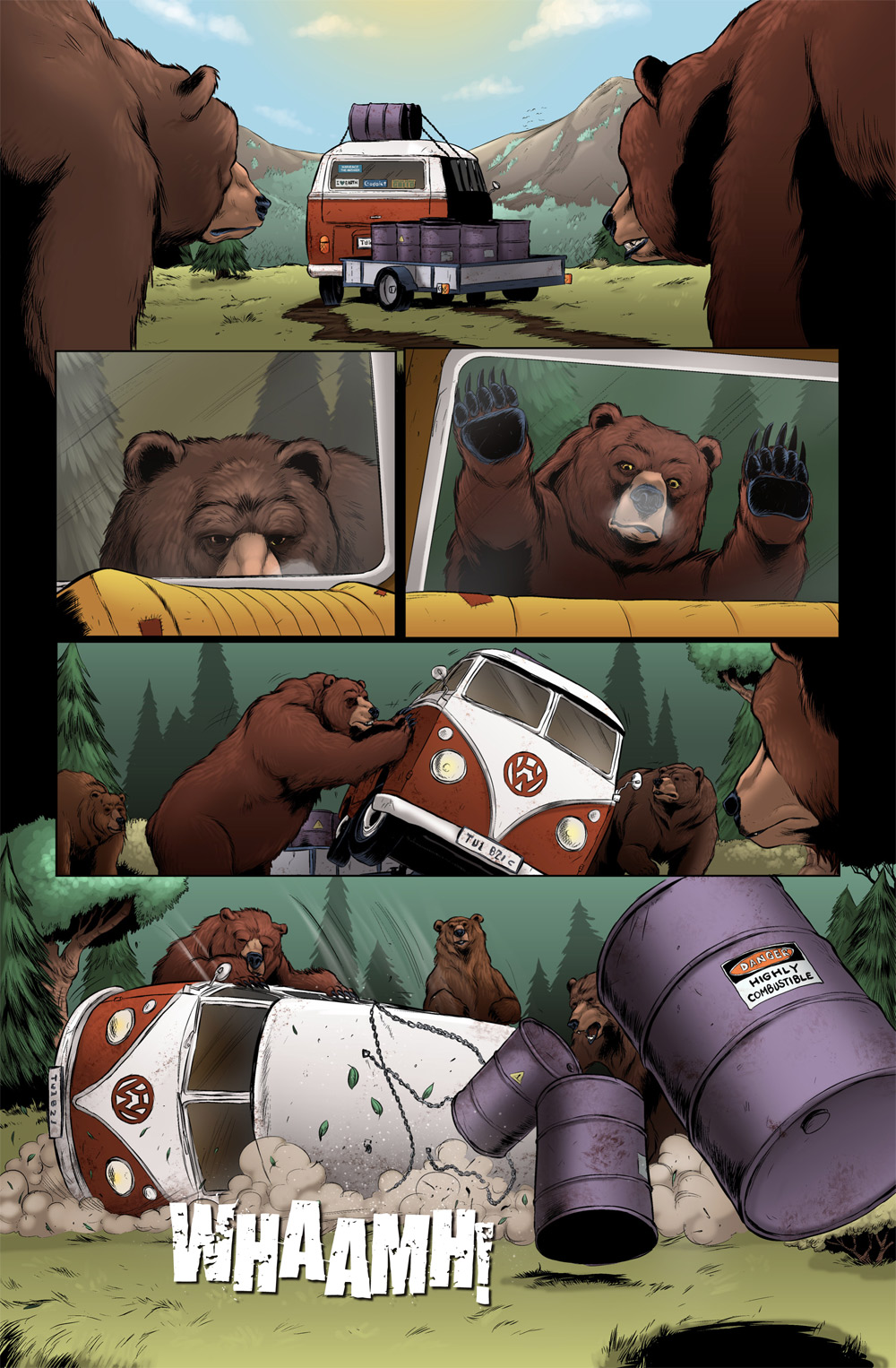 see how that one bear almost pushed the van on top of his friend.  They will probably have to have a talk later about being more attentive to one another..